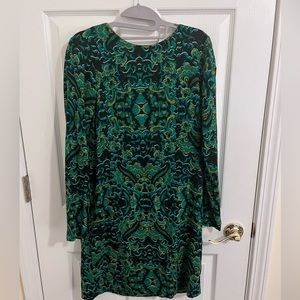 H&M Lux Abstract Print Green Double Button Dress w/ long sleeves. 2. NWOT.